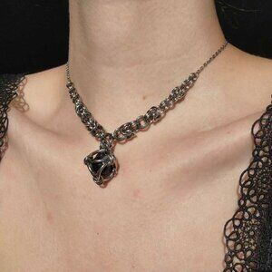 Goth chunky silver and black choker necklace